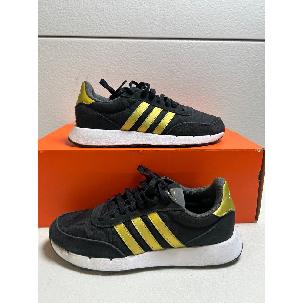 Adidas Run 60s 2.0 Sneakers Black Gold Retro Running Shoes 7.5w #2629